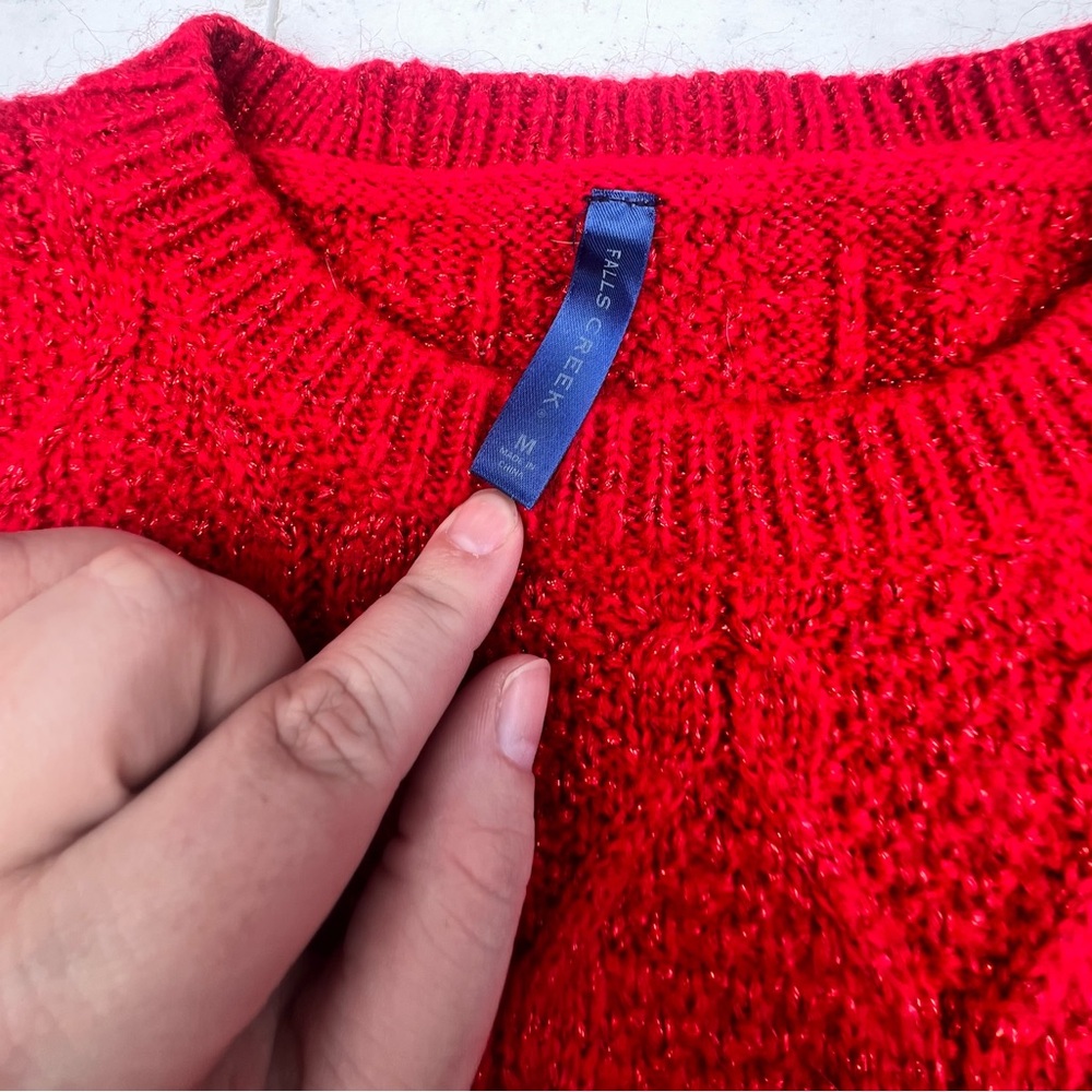 Falls Creek Red Crew Neck Sweater Vibrant Knit